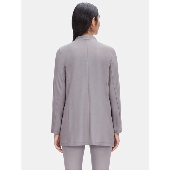 Eileen Fisher Zinc Grey Gray Lightweight Washable Stretch Crepe Long Jacket Sz M - Picture 2 of 14